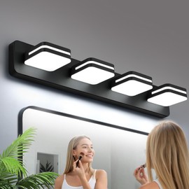 LED Modern Bathroom Vanity Light Fixtures (4-Light, 27-Inch), 360° Rotate Acrylic Matte Black Vanity Lights for Bathroom, Modern Wall Lighting Fixtures Over Mirror (Natural White Light 5000K 1600LM)