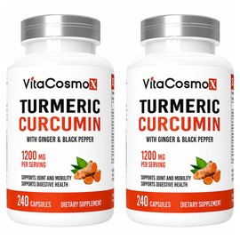 비타코스모엑스 터메릭 커큐민 진저 &amp; 블랙 페퍼 포함 1200mg 캡슐, 240정, 2개 Vitacosemox Turmeric Curcumin Ginger & Black Pepper 1200mg Capsules, 240 Count, 2 Bottles