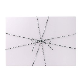 Emartbuy Rigid Luxury Rectangular Presentation Gift Box, 33 cm x 24.5 cm x 11 cm, White Stripe Box with Pink Lid, Striped Ribbon and Printed Interior