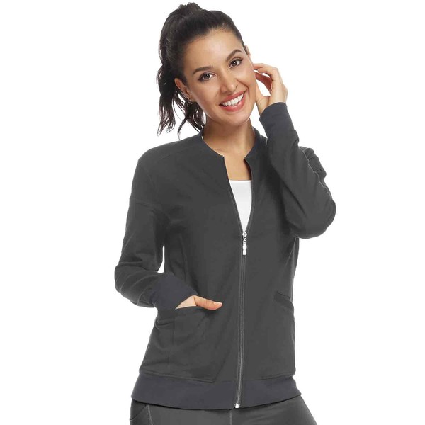 JEYONG Women's Zip Front Warm-Up Jacket (Pewter Color, Medium, m)