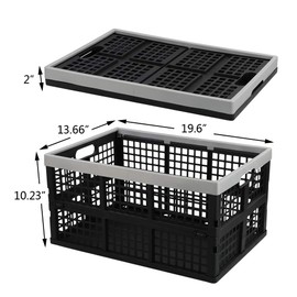 Asking 4-Pack 42 L Stackable Collapsible Crate, Plastic Folding Storage Basket, Black