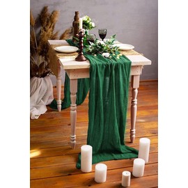 Pesonlook 6 Pack Dark Green Cheesecloth Table Runner,10FT Boho Table Runner 35x120 Inch Rustic Gauze Table Runner for Wedding Bridal Baby Shower Birthday Party Table Decorations