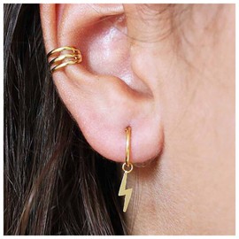 Andelaisi Boho Lightning Thunder Dangle Drop Earrings Gold Ring Clip Cuff Earrings Lightning Bolt Drop Earrings Vintage Ear Cuff Cartilage Earrings Jewelry for Women