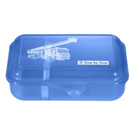 Step by Step Fire Engine Brandon Lunch Box Blue with Divider and Click Lock Dishwasher Safe BPA Free School Nursery 0.9L