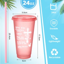 Potchen 28 Packs Christian Gifts for Women Religious Plastic Tumbler with Straw and Lid, Inspirational Bible Verse Glitter Travel Mug 24 oz Reusable Cup Thank You Gifts for Birthday (14 Colors)
