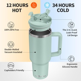 Labulabla 40oz Tumbler with Handle,Double Wall Vacuum Reusable Stainless Steel Insulated Water Bottle,With Leak Proof lid and Straw for Iced or Cold Beverages (Blue Haze)