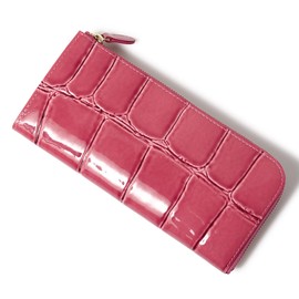 Arcan 1216-632 Long Wallet, L-Shaped Zipper, Genuine Leather, Women's, Tail Crocodile, Made in Japan, Thin, Embossed Crocodile, Cowhide Leather, 44: Pink