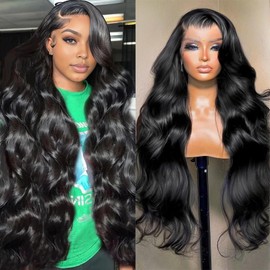 urno ble 13x4 Body Wave Lace Front Wigs Human Hair Pre Plucked with Baby Hair 180% Density 13x4 HD Transparent Lace Front Wigs for Black Women Natural Black Wigs(28inch)