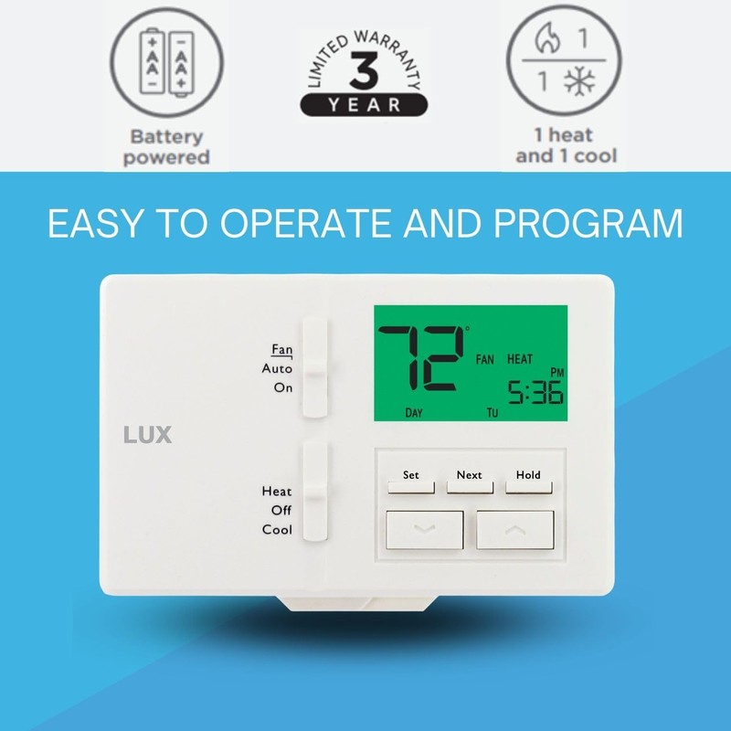 Lux LTX100E Programmable 7 Day Thermostat; 1 Heat, 1 Cool