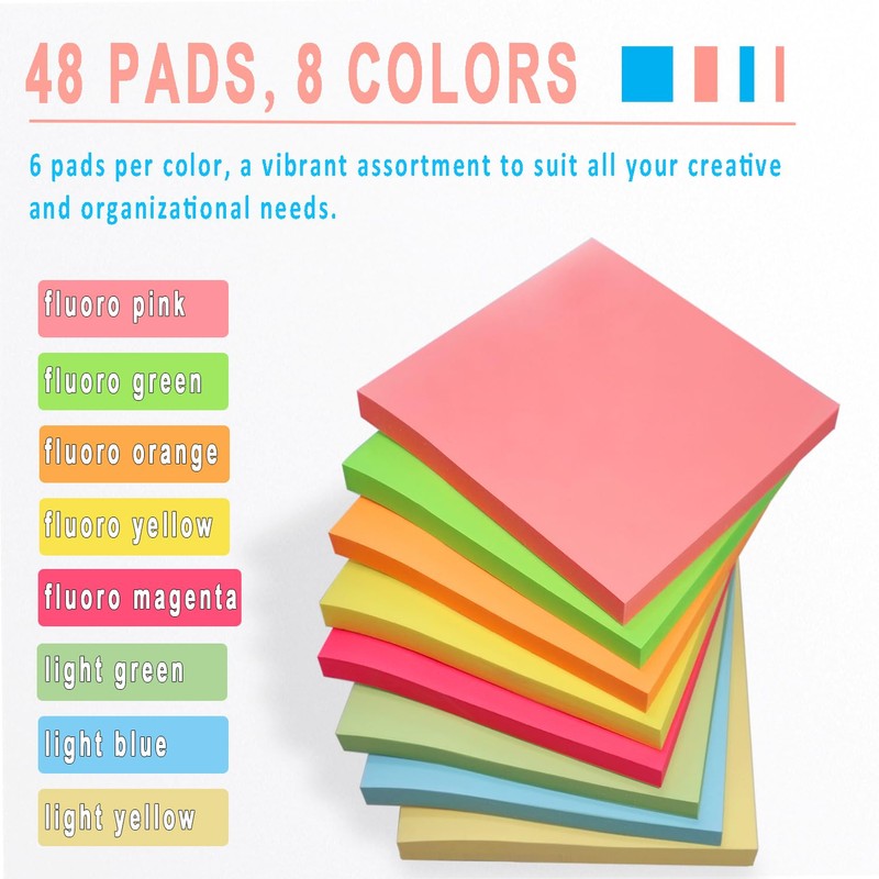 Zenmmy Sticky Notes Bulk 3x3 Inches, Self-Stick 48 Pads Bulk,
