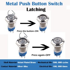 Gebildet Pack of 2 16 mm Stainless Steel Latching Push Button Switch 12V-24V 5A Power Symbol LED 1NO1NC SPDT ON Off Waterproof Toggle Switch with Socket Plug (Red LED)