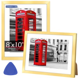 HOMERHYME 8x10 Picture Frame Set of 2, Gold Photo Frame for Tabletop or Wall Display, Display Pictures 5x7 with Mat or 8x10 Without Mat, Frame Collage with HD Plexiglass for Gallery Wall Home Decor