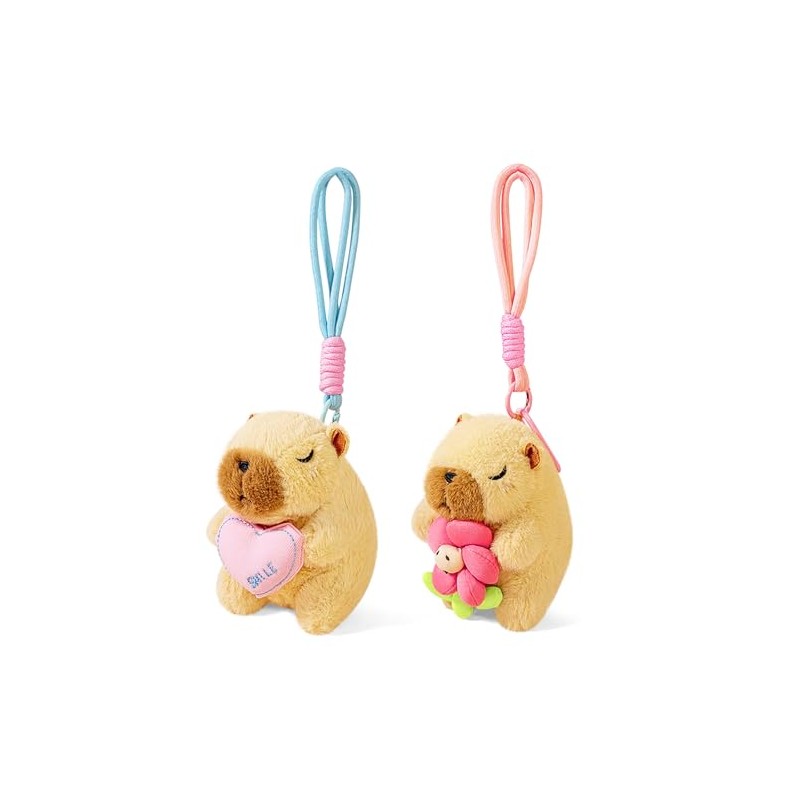 Cute Capybara Plush Keychain Set - Adorable Stuffed Animal Decor