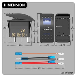 DaierTek LED Light Bar Rocker Switch and Rear Lights Rocker Switch Blue 12V/24V 20A/10A 5 Pin Marine with Wires for Auto Car Polaris Ranger Can-am RZR Boat
