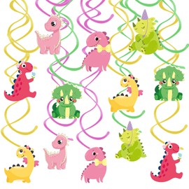 12pcs Dinosaurs Hanging Swirl Party Decoration,Dinosaurs Party Decoration, Suitable for Pink Dinosaurs Party Decoration Supplies (Pink Green)