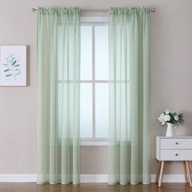 Miulee set of 2 voile curtains, transparent curtain, polyester tab-top curtain, transparent living room, airy decorative curtain for bedroom.