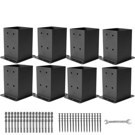 ICokin 4×4 Post Base 8 Pcs,Deck Post Brackets,Inner Size (3.6"x3.6“）Heavy Duty Powder-Coated Steel Post Bracket Fit for Outdoor Pavilion, Deck Railing ,Support Deck Base Plate,Pergola