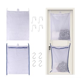 Klmnop 2 Pack Over the Door Laundry Hamper, Large Mesh Laundry Hamper Bag with Zipper, Hanging Basket for Dirty Cloth Saving Space(BlueWhite)
