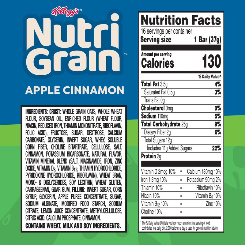 Nutri-Grain Breakfast Bars, Made with 10g Whole Grains, Snacks, Apple