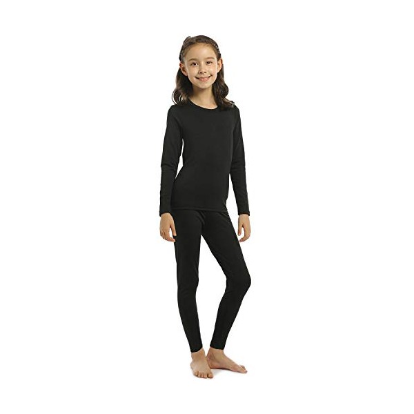 ViCherub Girl’s Thermal Underwear Set Kids Long Johns Fleece Lined Base Layer Top & Bottom Thermals for Girl Black X-Large