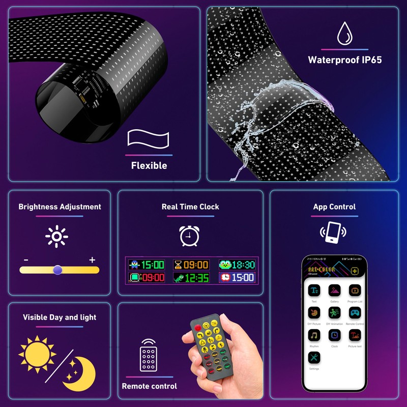 2PCS Devil Eyes Light for Cars,14.72inx3.62in Programmable Flexible LED Display