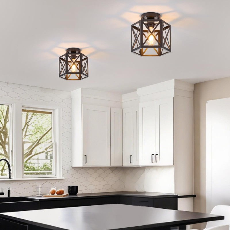 XSDeTu 2 Pack Farmhouse Semi Flush Mount Ceiling Light, Industrial