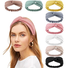 DRESHOW Headbands Twist Knotted Women Head Bands Boho Stretchy Hair Bands Non Slip for Girls Criss Cross Head Wrap Turban Plain Headband Twisted Elastic Solid Color Hair Accessories