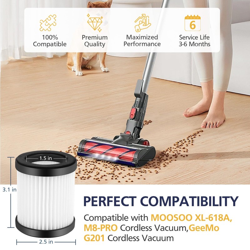 XL-618A Fliter Compatible with Moosoo XL-618A and M8-PRO Cordless Vacuum,