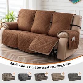 Genina Waterproof Recliner Cover - Non-Slip, Washable, Protects 3-Seater Couch from Pets & Kids (Brown, Recliner Sofa)