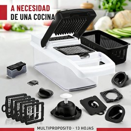 Cortador de Verduras, Picador de Verduras Multifuncional 22en1, Mandolina Rallador de Verduras para Cocina con 12 Cuchillas de Acero Inoxidable y Contenedor, para Frutas, Verduras y Ensaladas (Negro)