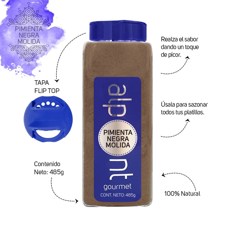 ALPONT GOURMET Pimienta Negra Molida, 485 g