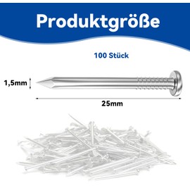 Dayalo Pack of 100 steel nails, 25 mm, nails, stainless steel, picture nails, nail woodwork, brick for use on brick, plaster and wood