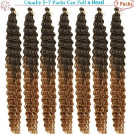 Deep Wave Braiding Hair 32 Inch Ocean Wave Crochet Hair For Black Women 7 Packs Long Deep Wave Crochet Hair for Bohemian Braids Synthetic Wavy Curly Crochet Braiding Hair Extensions T30