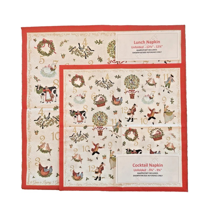 Twelve 12 Days Christmas Paper COCKTAIL Napkins for Oyster Shell