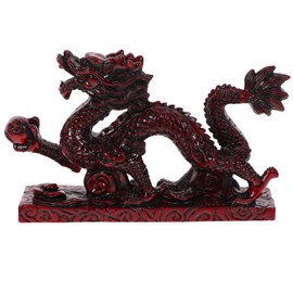 Ciieeo Resin Chinese Dragon Statue, Red Wood Color Carved Zodiac Dragon Figurine 2024 Year of the Dragon Statue Decoration for Luck Wealth 6inch