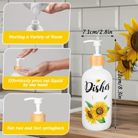 FYSUIMU 2Pcs Sunflower Soap Dispenser Watercolor Floral Truck Glass Soap Dispenser with Pump Refillable Liquid Container for Home Bathroom Kitchen Decor