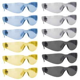 BISON LIFE Full Color Protective Safety Glasses – Case of 144 Pairs Assorted Color Eyewear, Polycarbonate Impact Resistant Lens (Blue Yellow Gray Black)