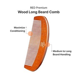 RED by Kiss Peine largo para barba de madera de alta calidad, fácil de desenredar y peinar, diseño duradero para cabello suave de barba y bigote, sin 