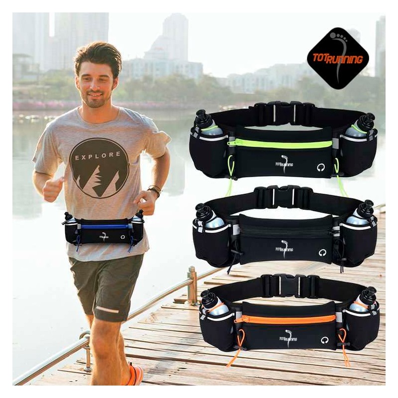 Adjustable Running Belt with Zipper Pocket, 2 Water Bottles, 2