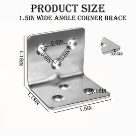 80Pcs Stainless Steel Angle Brackets,1.2” x 1.2” x 1.5” Wide Small Corner Brace for Joining Furniture, Heavy Duty 90 Degree L Shape Corner Bracket, Right Angle Bracket for Wood Cabinets Furniture