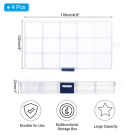 PATIKIL 6.9x4x1 Inch Nail Charm Organizer, 4 Pcs Craft Organizers and Storage Box Grids Clear Plastic Organizer Box Bead Organizer Art Crafts Jewelry Fishing Tools, Transparent