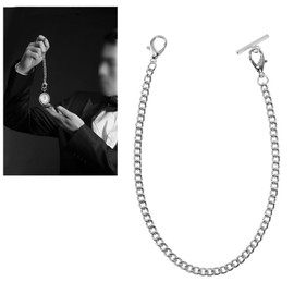 EMSea Pocket Watch Albert Vest Chain with T Bar & Lobster Clasps Plating 14 Inch Classic Metal Watch Chain Link & Pocket Watch Stand Single Link Vest Belt Silver