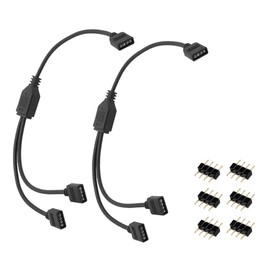 GRZWAYS 2-Pack Black 4 Pins LED Splitter Cable Strip Connector 2 Way Splitter Y Splitter for One to Two RGB LED Strip Suitable for 4-pin 5050 3528 2835 RGB Light Strips