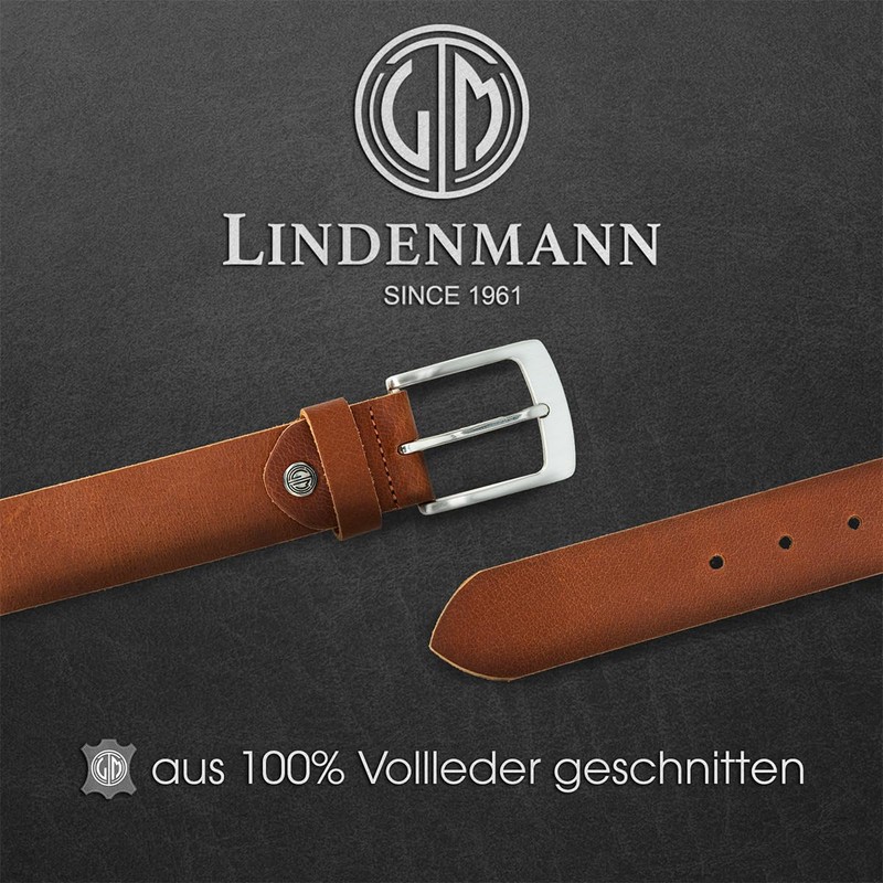 LINDENMANN Men's Leather Belt, Full Cowhide Leather, Buffalo Leather, 4