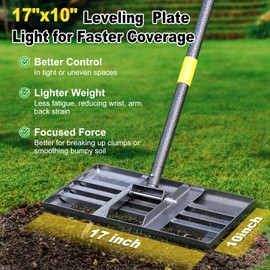 Lawn Leveling Rake: Anti Flipping 17" x 10" Stainless Steel Lawn Ground Leveler for Soil, Heavy Duty Grass Top Soil Dressing Leveling Rake, Home Lawn,Golf Field,Yard Landscaping Tool, 60” Long Handle