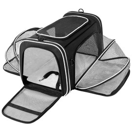 MASKEYON TSA Airline Approved Large Pet Travel Carrier,4 Sides Expandable with 2 Mesh Pockets,3 Entry, Soft Sided Collapsible Dog Carrier for 2 Cats,Kittens,Puppies,Dog, X-Large, Black & White