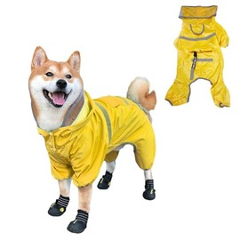 Impermeable para Perros, Chubasquero Deportivo con Capucha con Tiras Reflectantes y Patas Ajustables, Chubasquero portátil para Perros pequeños y medianos (Large)
