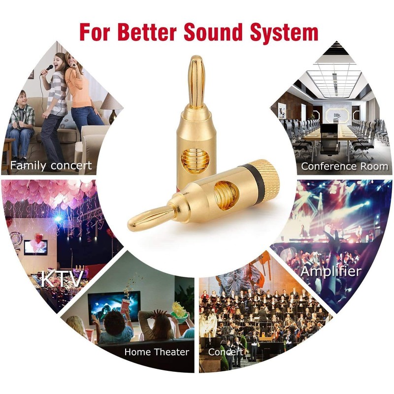 Gebildet 12pcs Gold Plated Speaker Banana Plugs(6pcs Red and 6pcs