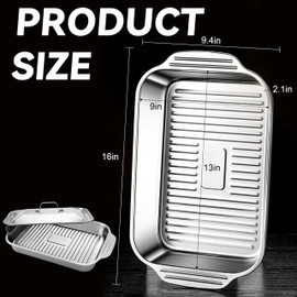 Stainless Steel Lasagna Pan with Lid – Set of 2 Deep Rectangular Baking Pans (16"x9.5"x3.2") for Lasagna, Cakes, Roasting & Buffet – Dishwasher Safe, Anti-Rust, Ideal for Restaurant & Home Use