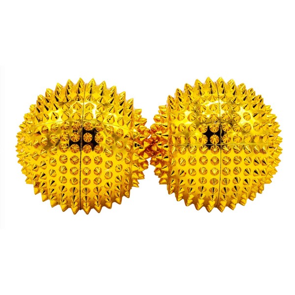 CHI-ENTERPRISE - Two Magnetic Massage Balls - Large | Fascia Balls for Self-Therapeutic Acupressure Treatment | Contents: 2 Hedgehog Balls in Gold, Each 55 mm Diameter & 474 Acupressure Needles